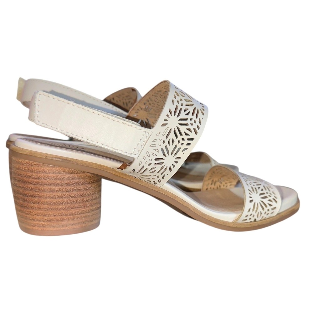 Brioso 7.5 Paloma Ivory Leather‎ Slingback Sandals With Laser Cut Detail - Picture 5 of 8